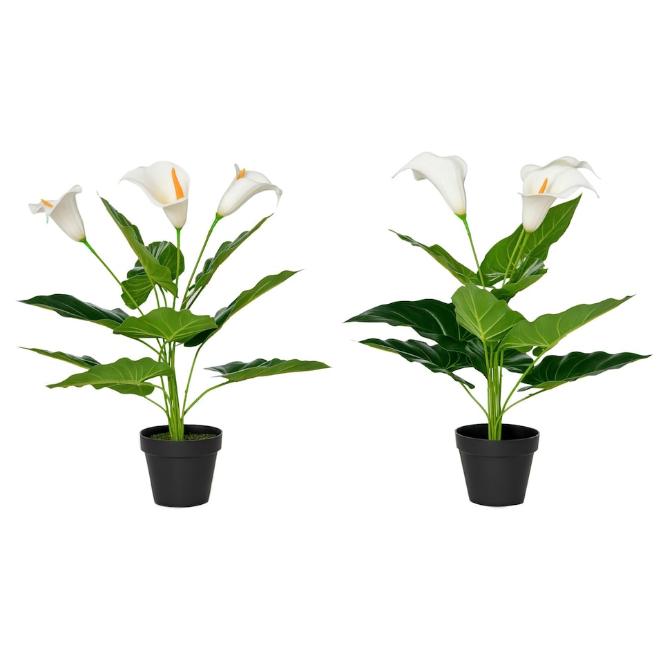 image 1 of HOMCOM Artificial Set of 2 Calla Lily Flower Faux Plant for Indoor Décor