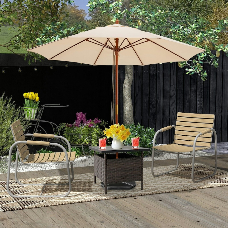 image 1 of COSTWAY Rattan Umbrella Side Table Outdoor Garden Table Brown