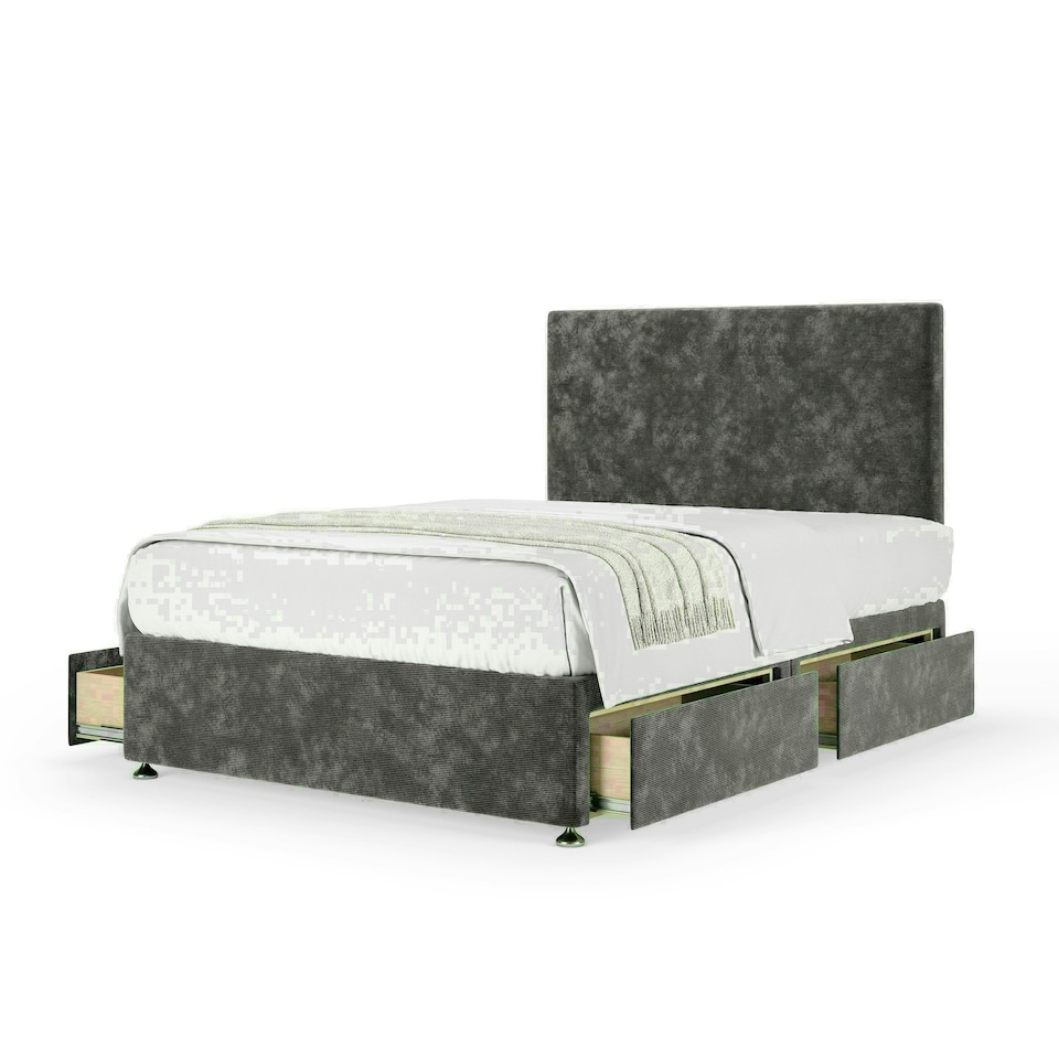 Charcoal Chenille 4 Drawer Divan Base and Valencia Headboard Double