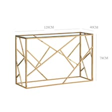 Rectangular Chrome Effect, Tempered Glass Console Table In Gold