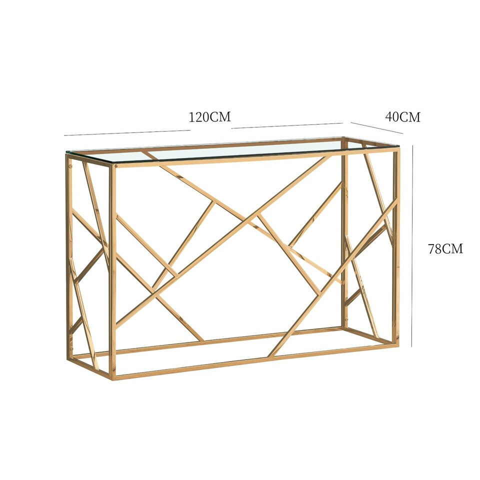 image 1 of Rectangular Chrome Effect, Tempered Glass Console Table In Gold