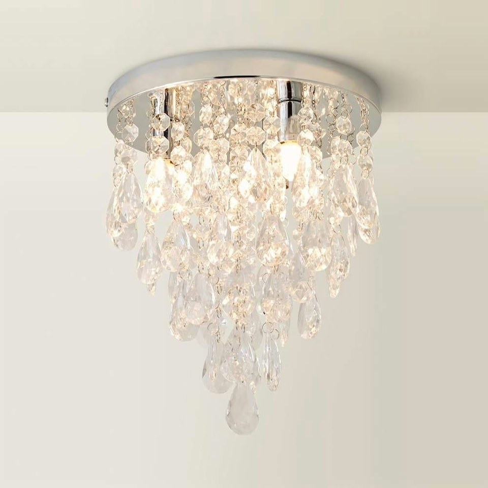 image 1 of ValueLights Lara Chrome Flush Chandelier Style Acrylic Droplet Ceiling Light | Chrome