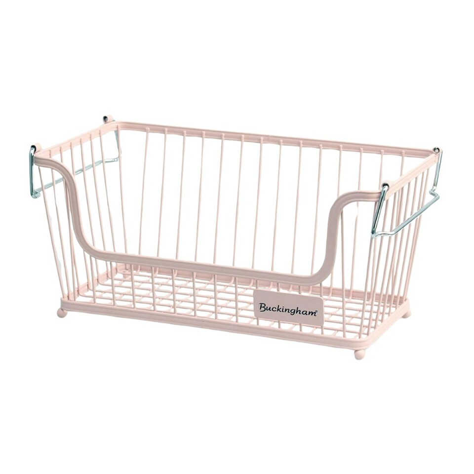 image 1 of Buckingham Multi-Purpose Stackable Storage Organising Basket 30.5 x 16 x 15 cm Baby Pink