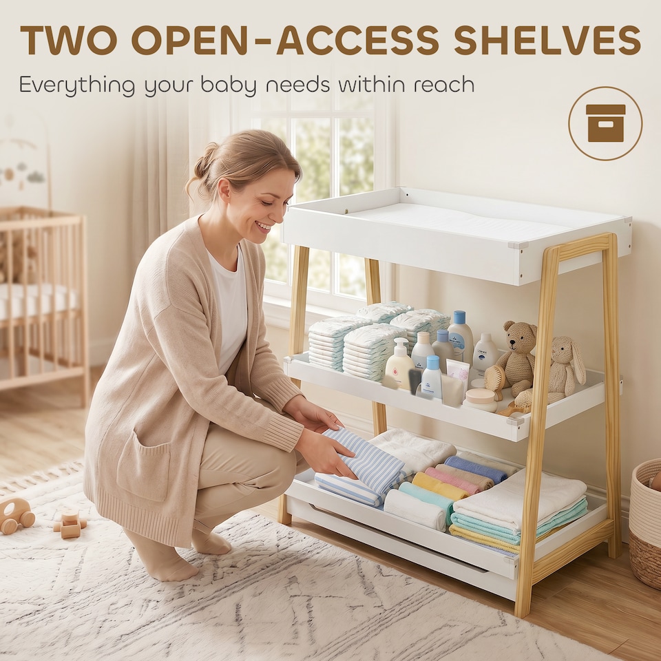 image 1 of AIYAPLAY Baby Changing Table with 2 Storage Shelves White
