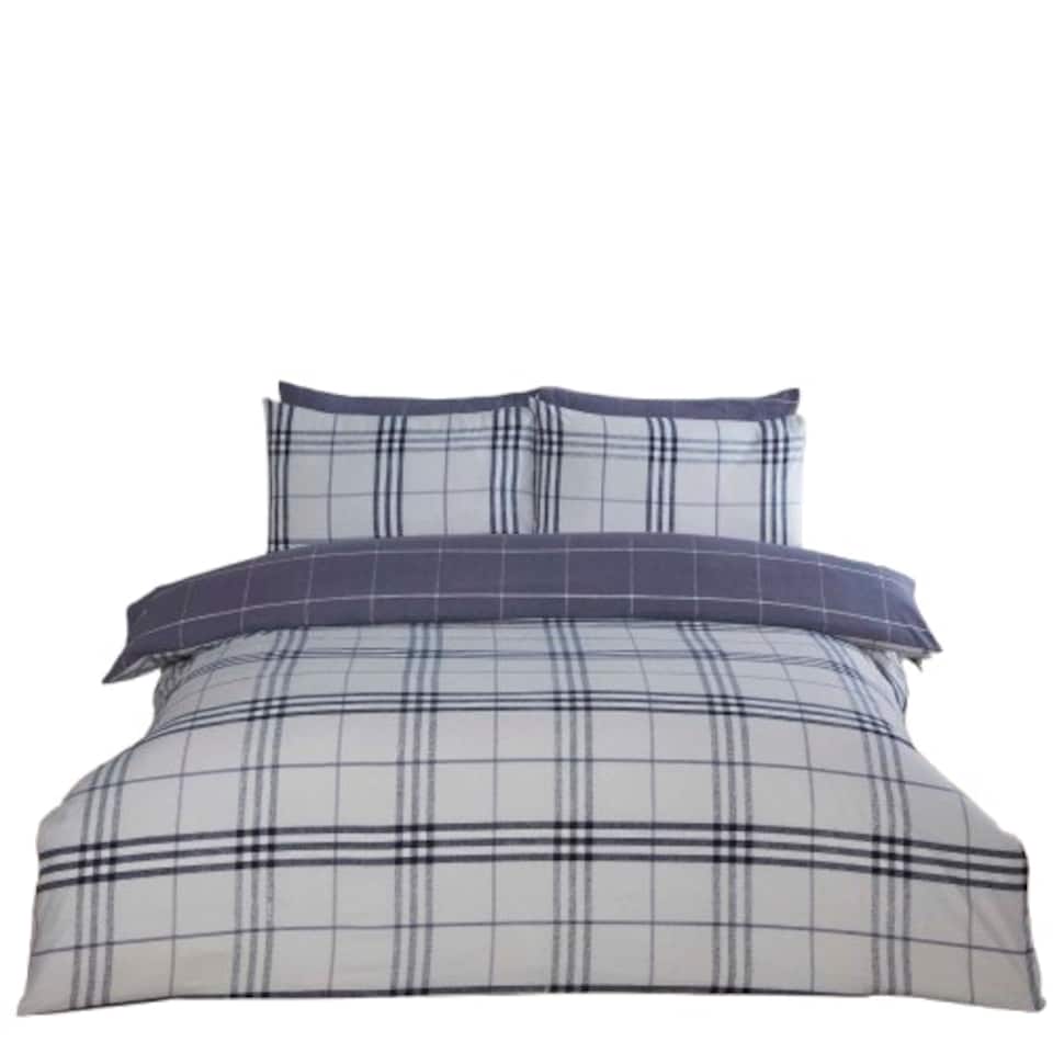 image 1 of Harris Check Polyester Duvet Cover Set with Pillowcase | Grey | Single | 1