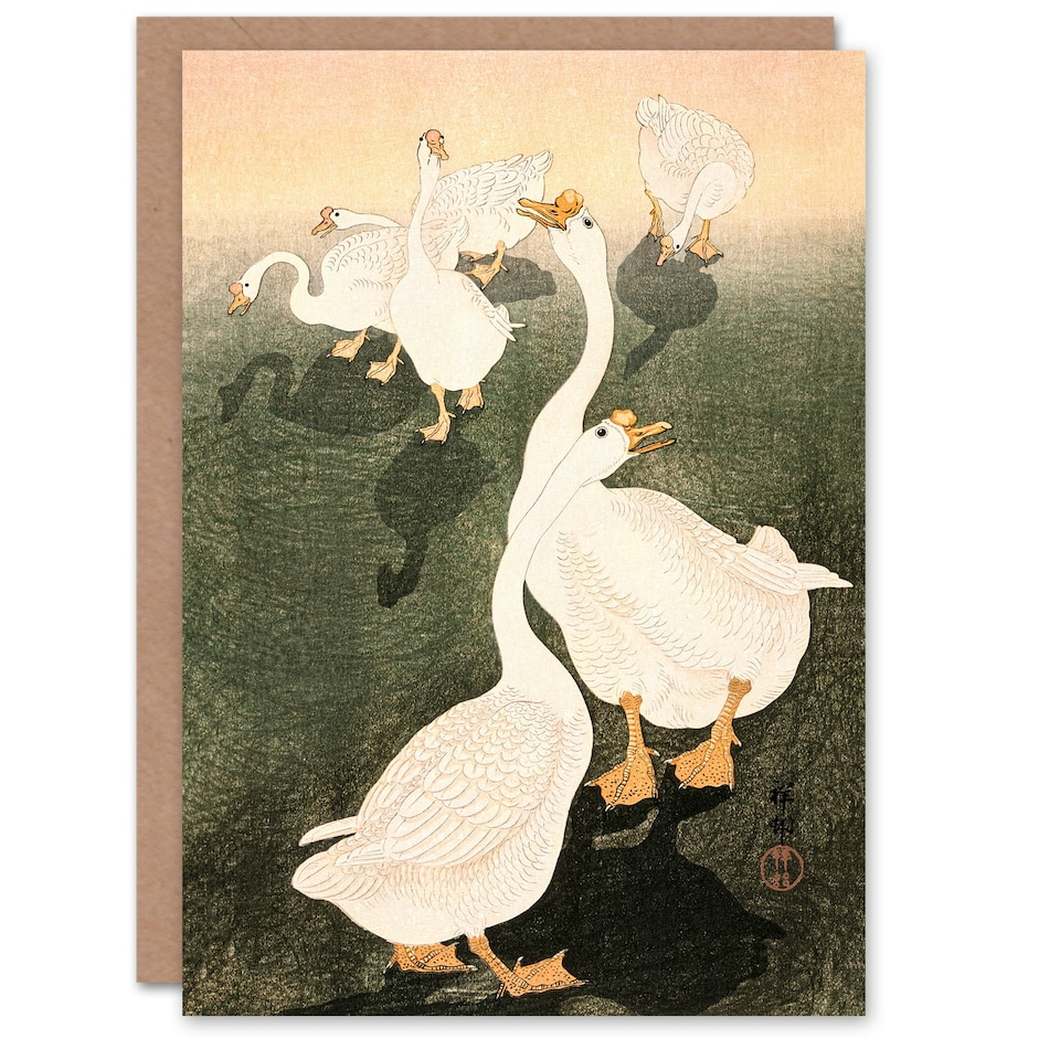 image 1 of Ohara Koson Japanese Art Card A Flock Of Grazing Geese 1926