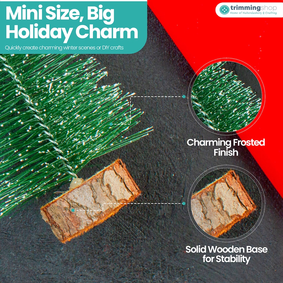 image 1 of Miniature Christmas Trees with Wooden Base for Xmas Village - 4pcs