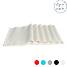 Nicola Spring Ribbed Cotton Placemats - 48 x 33cm - Natural - Pack of 6 | Cream | Cream