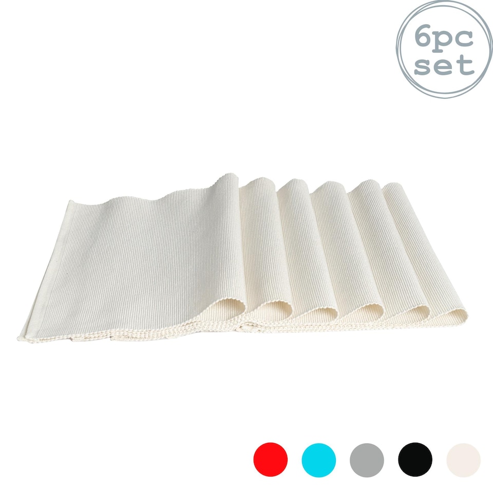 image 1 of Nicola Spring Ribbed Cotton Placemats - 48 x 33cm - Natural - Pack of 6 | Cream | Cream