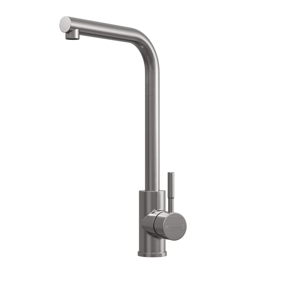 image 1 of Balterley Modern L-Neck Single Lever Kitchen Sink Mixer Tap - Top Fix Installation | Grey | Brushed Steel | 1