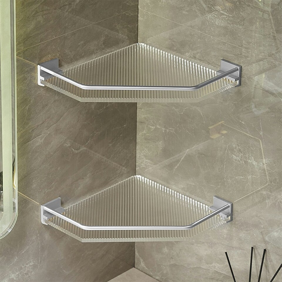 image 1 of Living and Home Acrylic Bathroom Corner Shelf Adhesive Shower Organiser | Multi