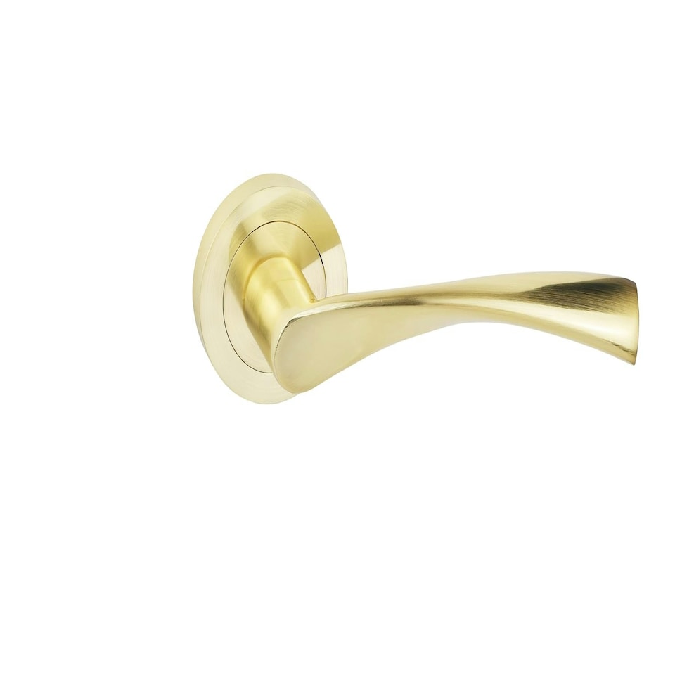 image 1 of Golden Grace Astrid Design Door Handles in Satin Brass Door Handles with Escucheon and Mortise Lock in Satin Brass | Grey | 1 Set