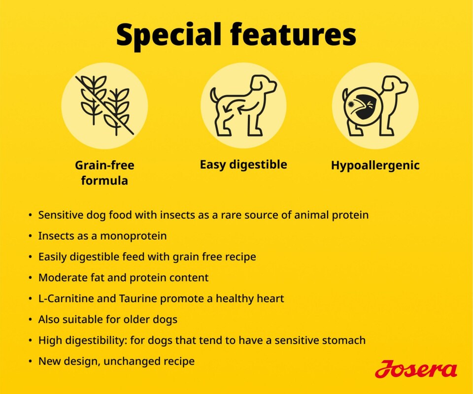 image 1 of Josera Adult Hypoallergenic complete dog food | Allergy relief | Sensitive digestion | Novel single animal protein | Grain-free | All breed sizes | 0.9kg