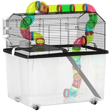 PawHut Hamster Cage with 31cm Deep Tray, Tube, 58 x 43 x 57cm
