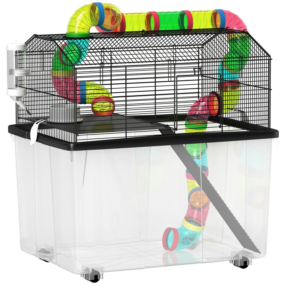 image 1 of PawHut Hamster Cage with 31cm Deep Tray, Tube, 58 x 43 x 57cm