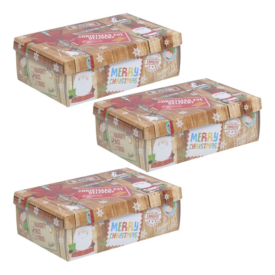 image 1 of Medium Santa Gift Storage Boxes - 45x34x12.5cm | Brown | Brown & Set of 3 | 3