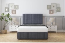Sloomy Langston Steel Plush Divan Bed With Mattress 2 Drawers Right Side With 54" Floor Standing Headboard & 12" Matching Footboard 3' Single | Grey | Steel | Single | 1