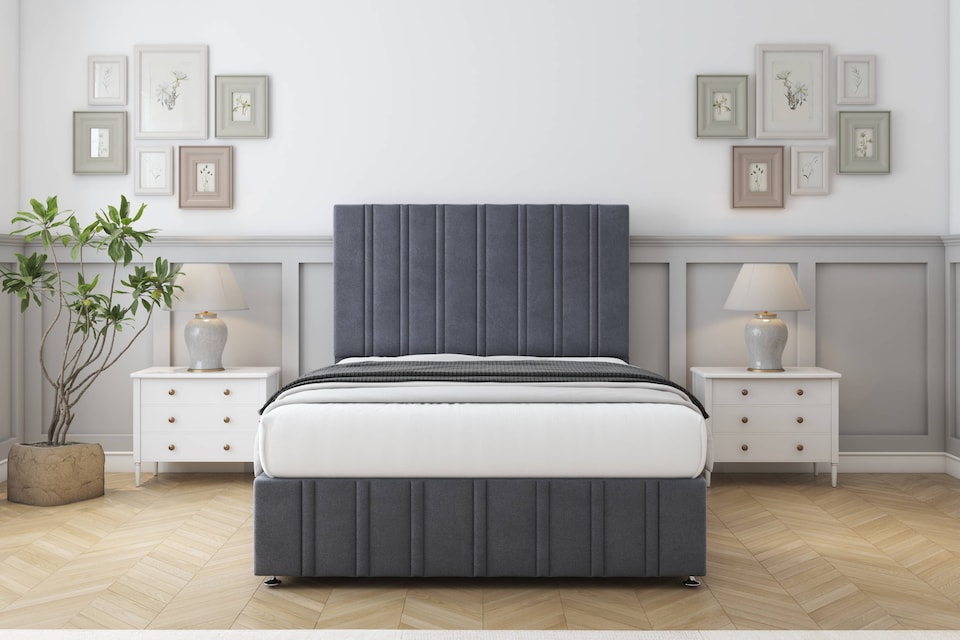 image 1 of Sloomy Langston Steel Plush Divan Bed With Mattress 2 Drawers Right Side With 54" Floor Standing Headboard & 12" Matching Footboard 3' Single | Grey | Steel | Single | 1