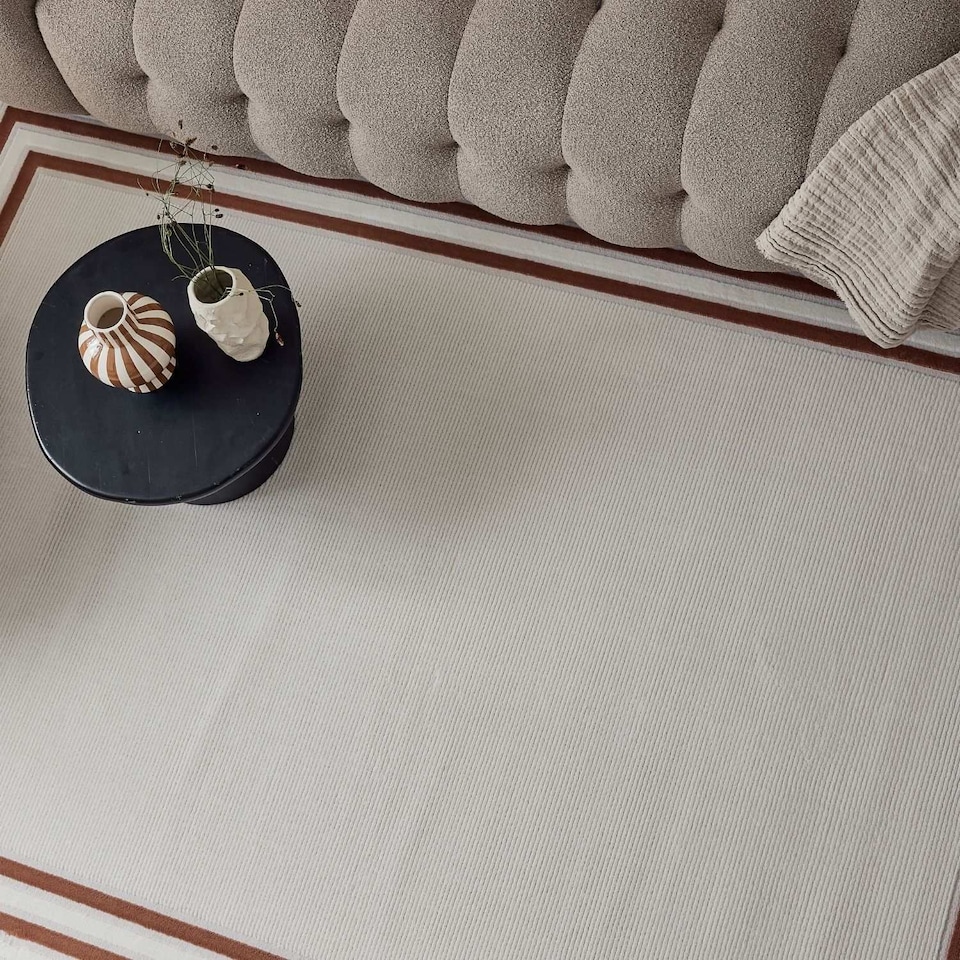 image 1 of The Rugs Carmel Collection Bordered Area Floor Rug Runner Soft Pile Living Room Bedroom