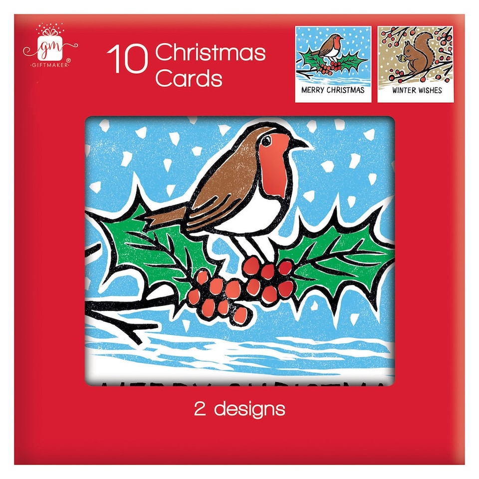 image 1 of Pack of 10 Woodland Animals Design Square Christmas Cards With Envelopes
