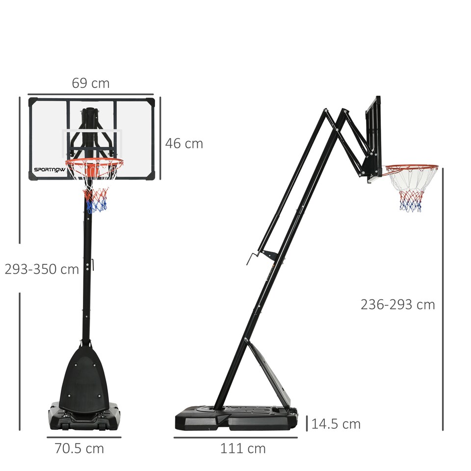 image 1 of SPORTNOW Adjustable Basketball Hoop with Weighted Base, 2.4-2.9m, Black