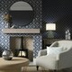image 3 of Posy Trellis Wallpaper in Cream on Navy Multi