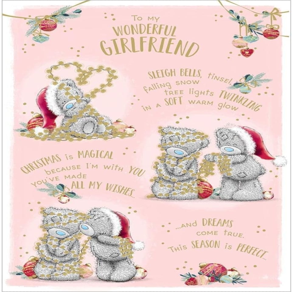 image 1 of Bear with Tinsel Verse Girlfriend Christmas Card