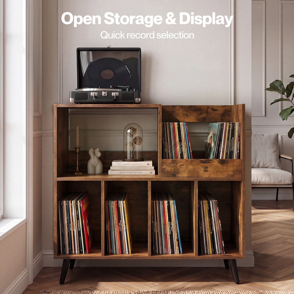 image 1 of Levede Record Player Stand 300+ Album Storage Turntable Cabinet Rubber Wood