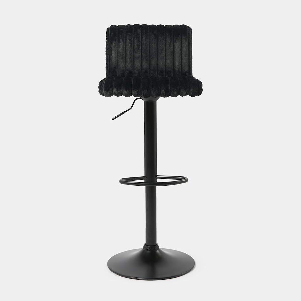 image 1 of OHS 2 x Faux Fur Ribbed Swivel Height Adjustable Counter Bar Stools Black