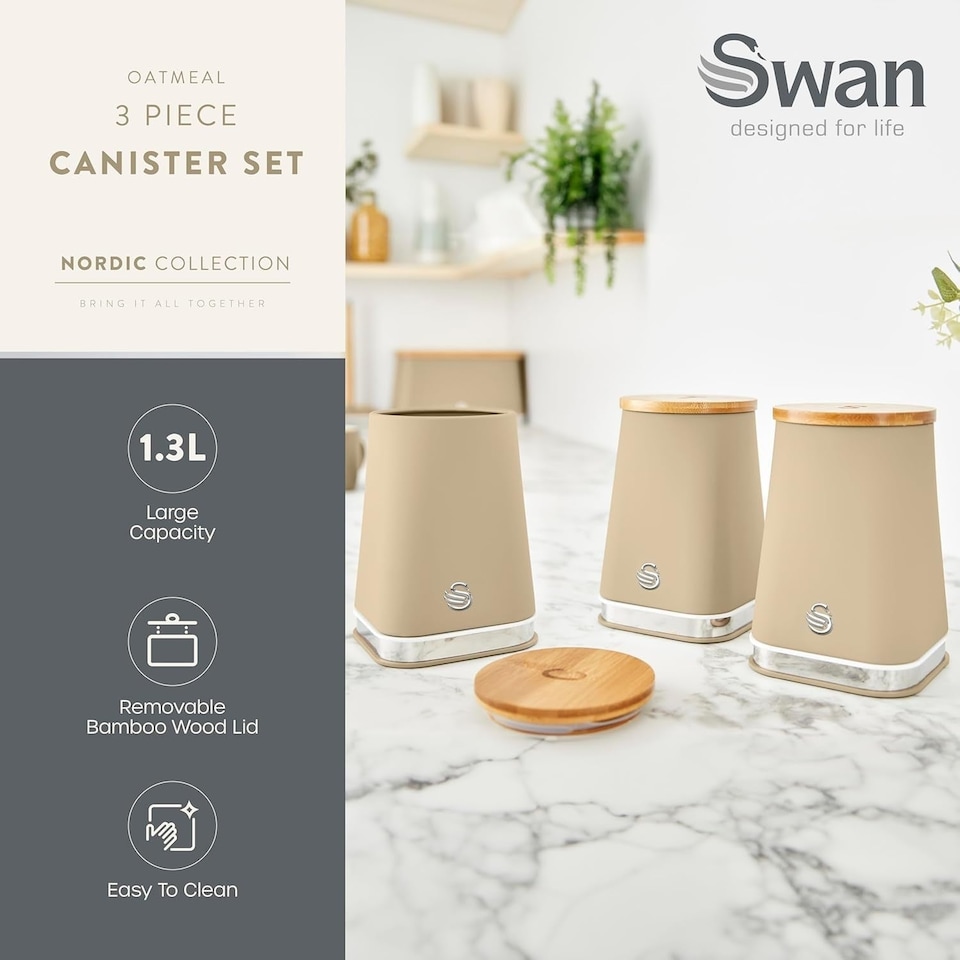 image 1 of Swan Nordic Oatmeal Tea Coffee Sugar Canisters Kitchen Storage SWKA18524OAT