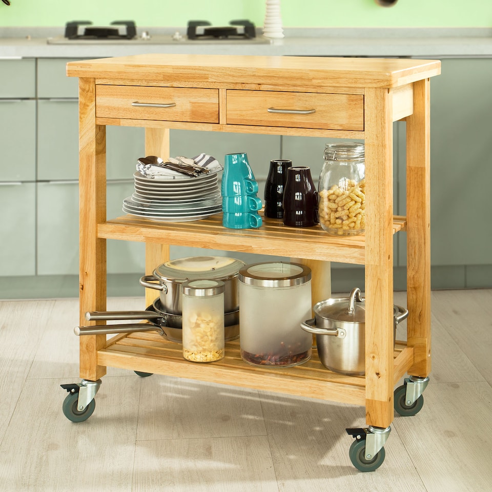 image 1 of SoBuy Kitchen Trolley on Wheels, Solid Wood, 31.5 x 15.75 x 35.4 inches, 18.9 kg - FKW24-N