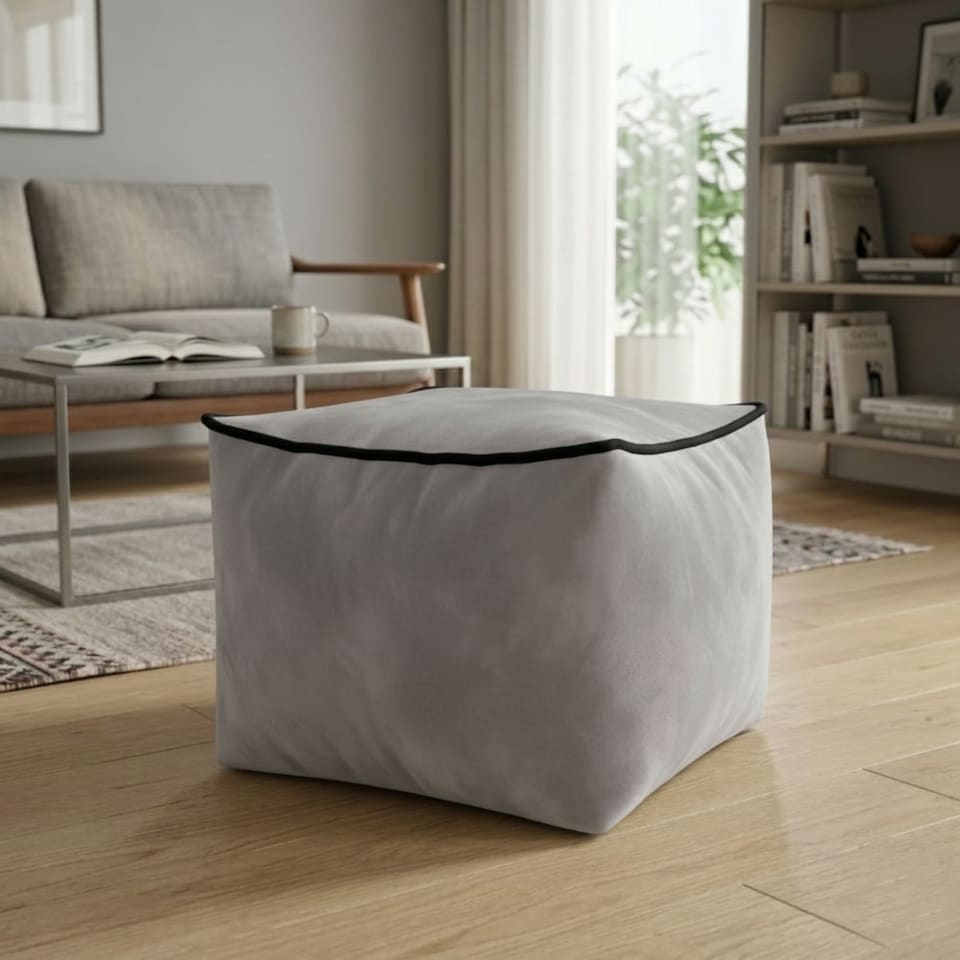 image 1 of Luxury Velvet Cube Bean Bag Ottoman Soft Plush Velvet Stool Pouffe | Silver