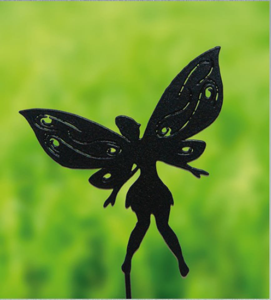 Poppyforge Small Fairy Silver - Garden Ornament - Solid Steel - H30 cm - Black