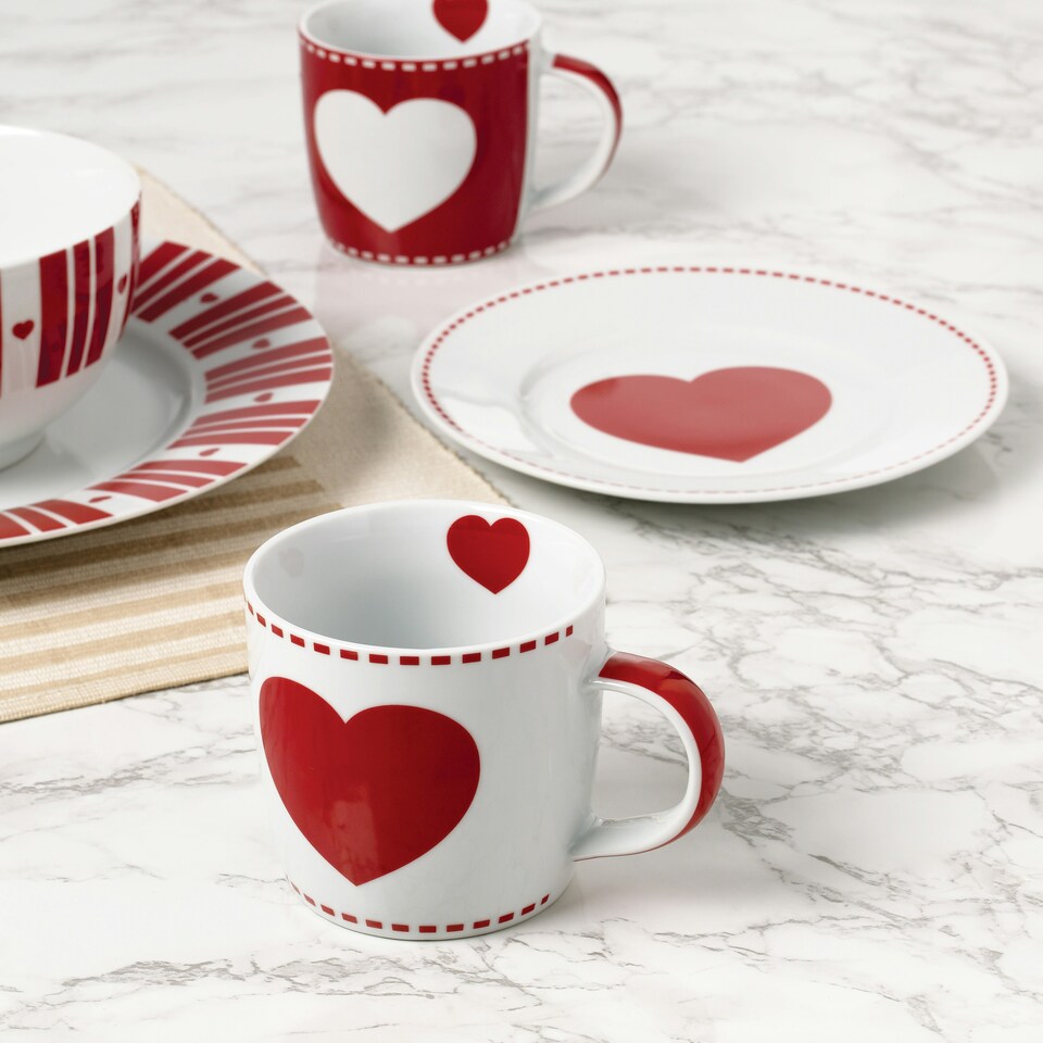 image 1 of 16pc Nordic Red Heart Dinner Set