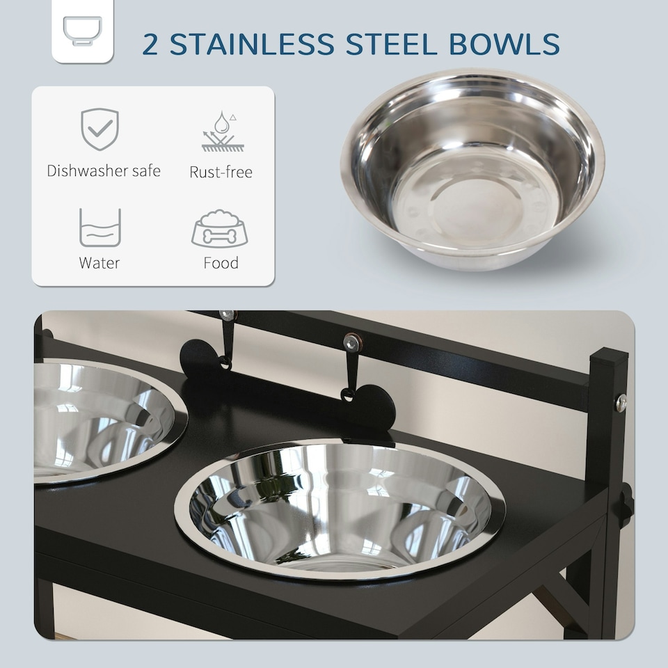 image 1 of PawHut Raised Dog Bowl w/ Adjustable Height Stand, for Small Medium Large Dogs