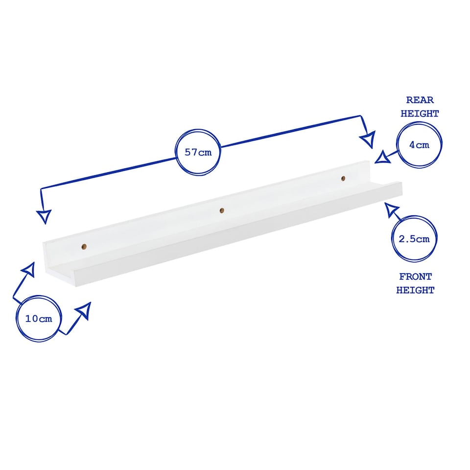 image 1 of Harbour Housewares Floating Picture Ledge Wall Shelves - 57cm - White - Pack of 3