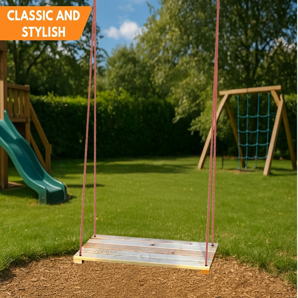 image 1 of NOVECRAFTO Wooden Swing Seat for Gardens – Durable Outdoor Hanging Swing for Kids & Adults – Strong Rope & Wooden Seat for Relaxation or Play