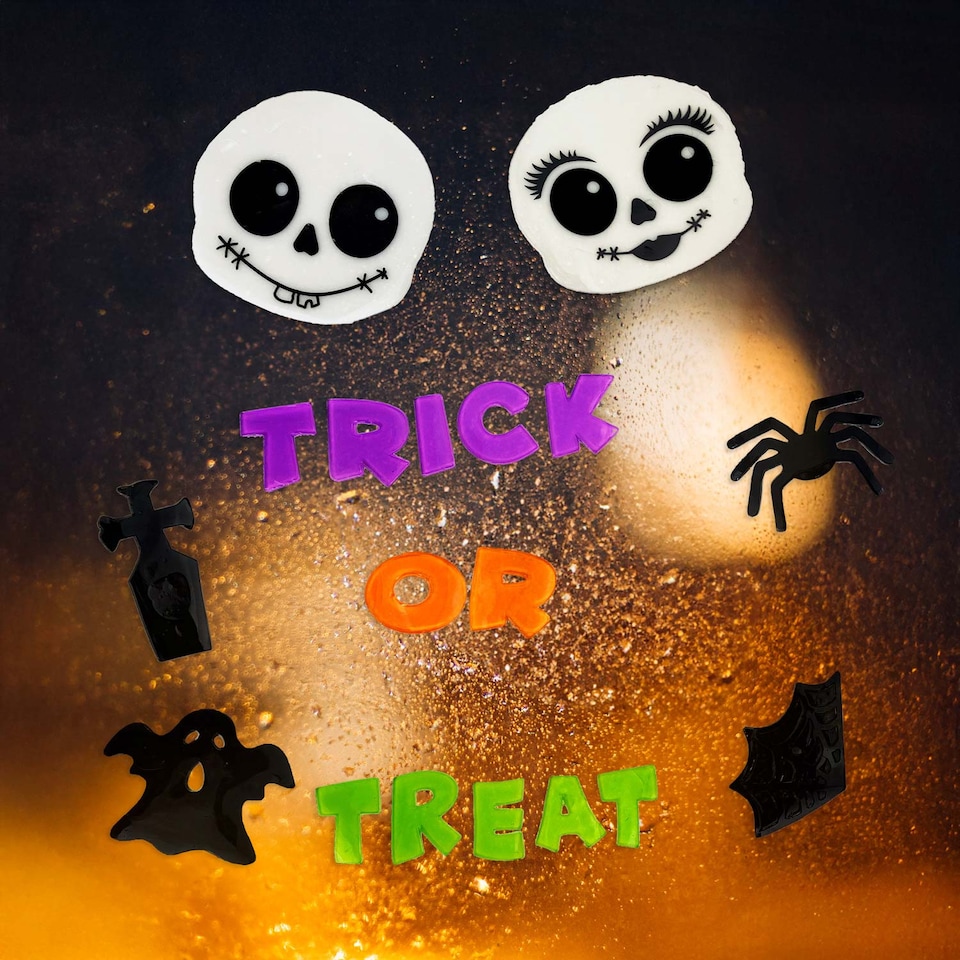 image 1 of PMS The Boo Crew Halloween Gel Window Stickers - Skeleton Mr. & Mrs. Skelly-Bones Set