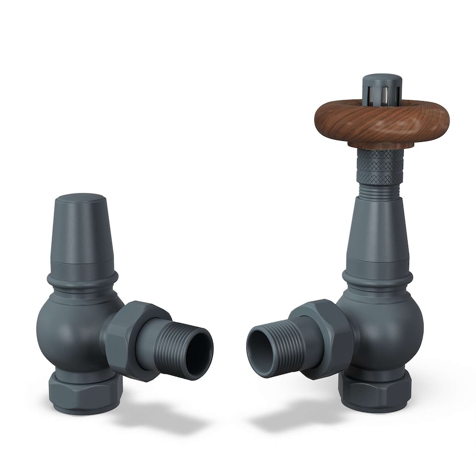 image 1 of Derry Traditional - Anthracite Thermostatic Radiator Valve & Lockshield Angled 15mm