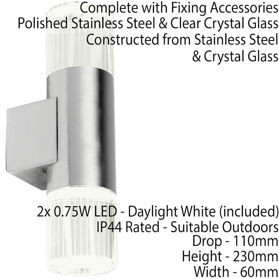 image 1 of 2 PACK IP44 Accent LED Light Steel Double Glass Up Down Wall Lamp Porch Garden