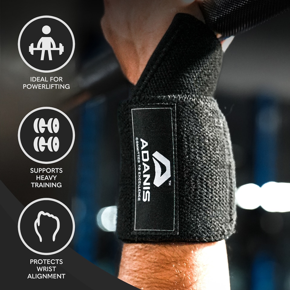 image 1 of Adanis Wrist Wraps for Weightlifting (Pair), Adjustable Wrist Support