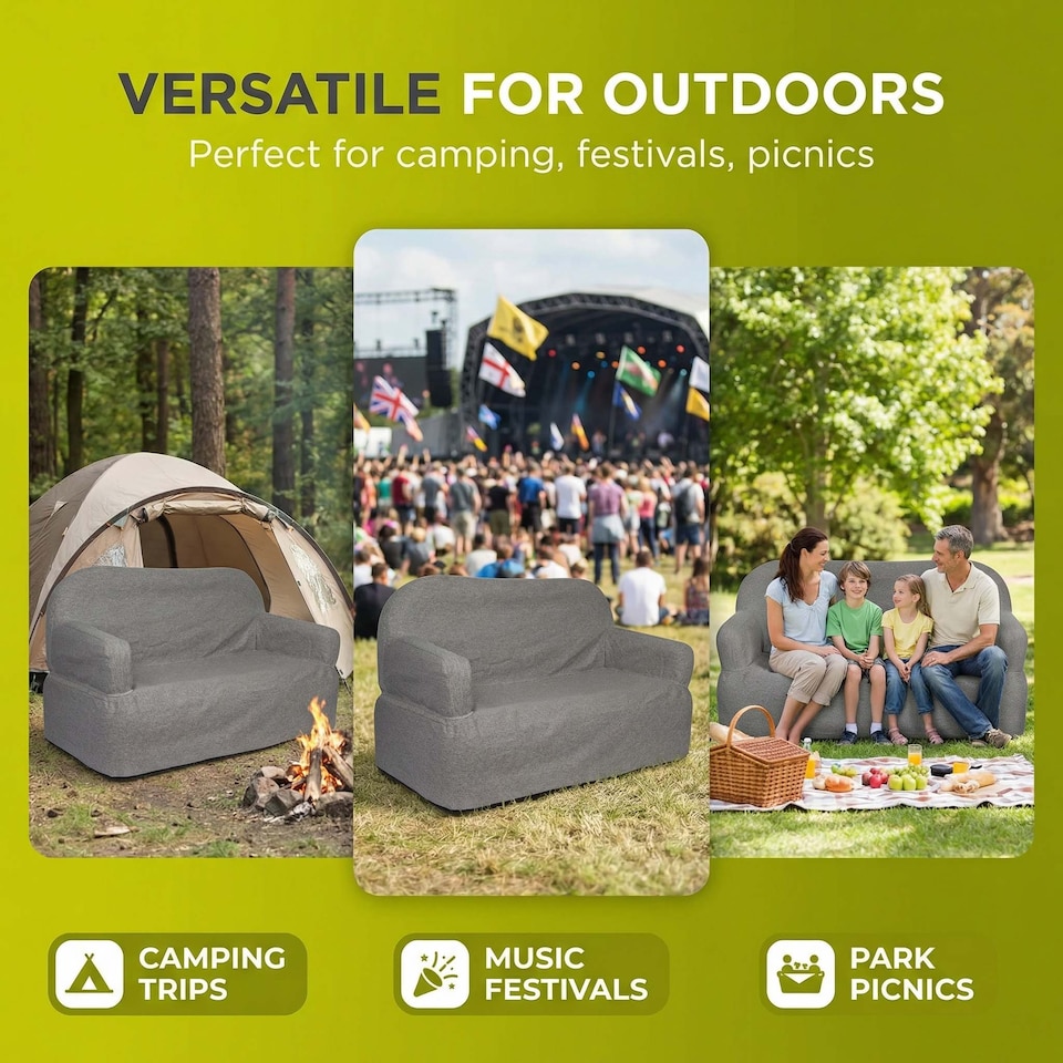 image 1 of PMS Inflatable Camping Sofa 140cm x 86cm - Lightweight, Water-Resistant Lounger, Blue