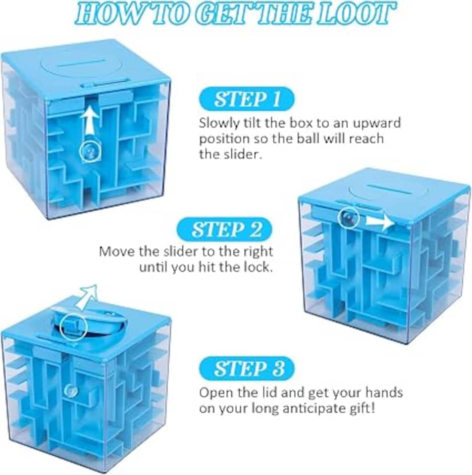 image 1 of London Boutique 4 Pack Money Maze Puzzle Box 7.6x7.6cm - Transparent ABS 3D Maze Cash Gift Holder & Brain Teaser Toy, Reusable Piggy Bank for Kids & Adults, Birthday & Christmas Party Favors