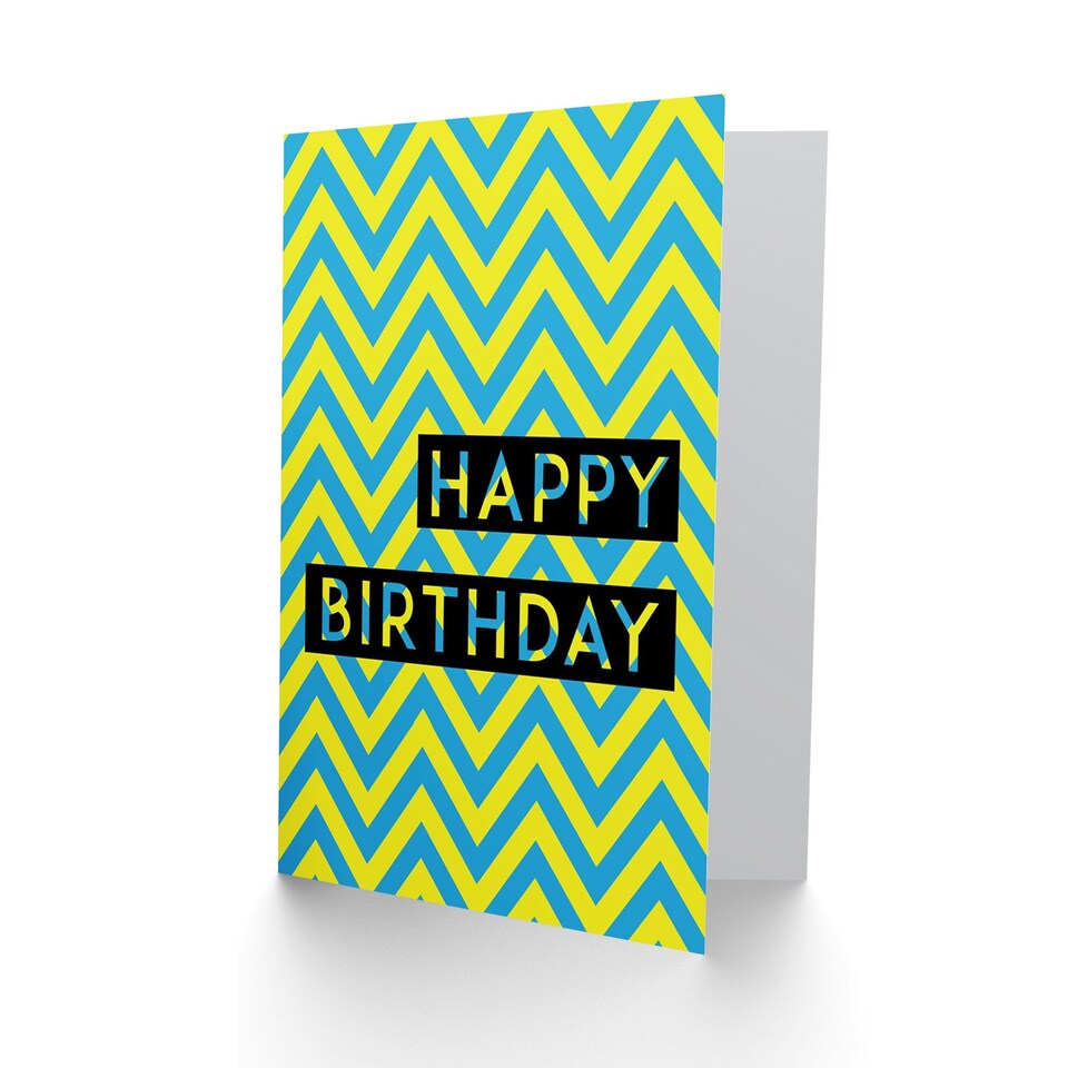 image 1 of Zig Zag Stripes Retro Blue Yellow Birthday Greeting Card