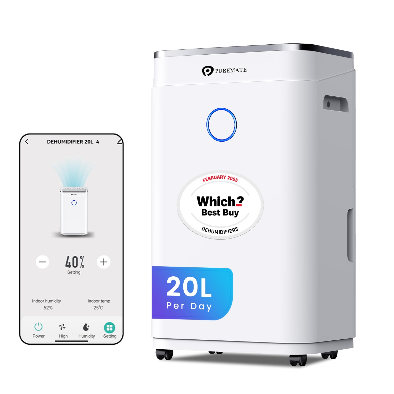 20L Smart WiFi​ Dehumidifier ​for Home, Large 6.5L Tank or Continuous Drainage