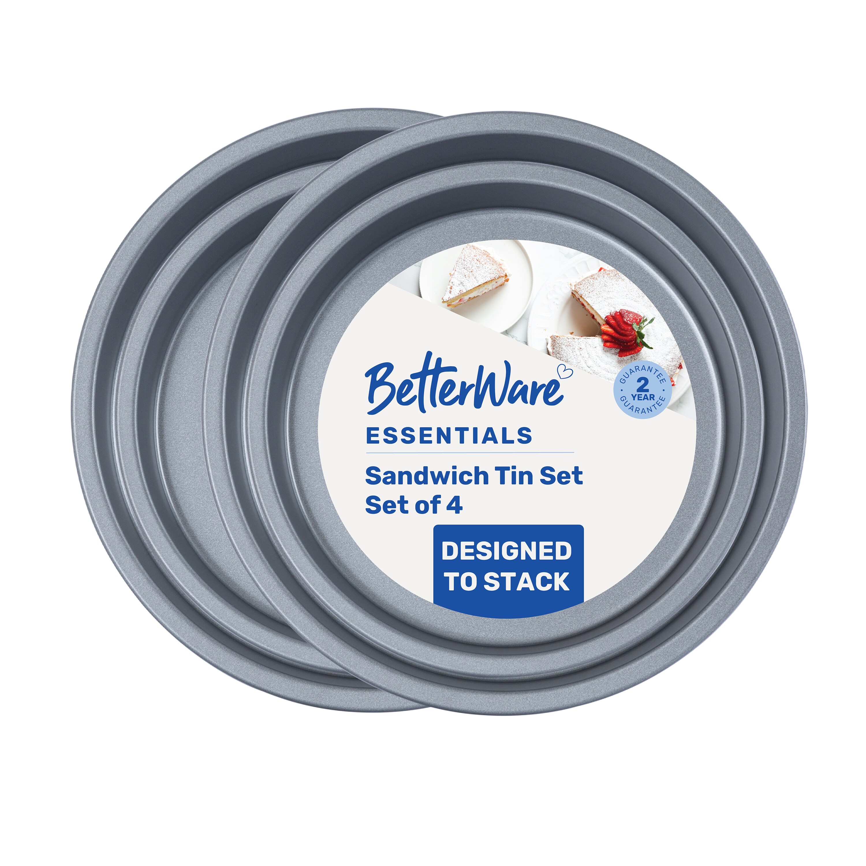 Betterware Essentials Non-Stick 4 Piece Sandwich Tin Set in Silver