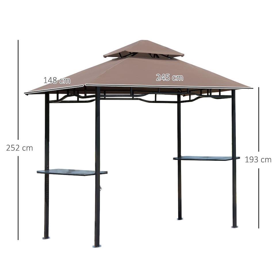 image 1 of Outsunny 2.5x1.5m Grill Gazebo Canopy, Double Tiered Outdoor BBQ Gazebo Shelter with 2 Side Shelves for Garden, Patio, Barbecue, Picnic, Coffee