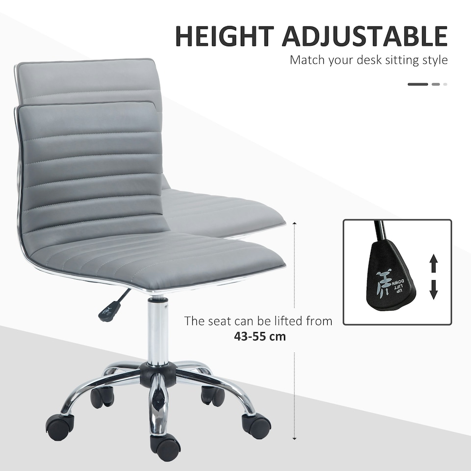 image 1 of HOMCOM Armless Mid-Back Adjustable Office Chair with 360 Swivel Light Grey