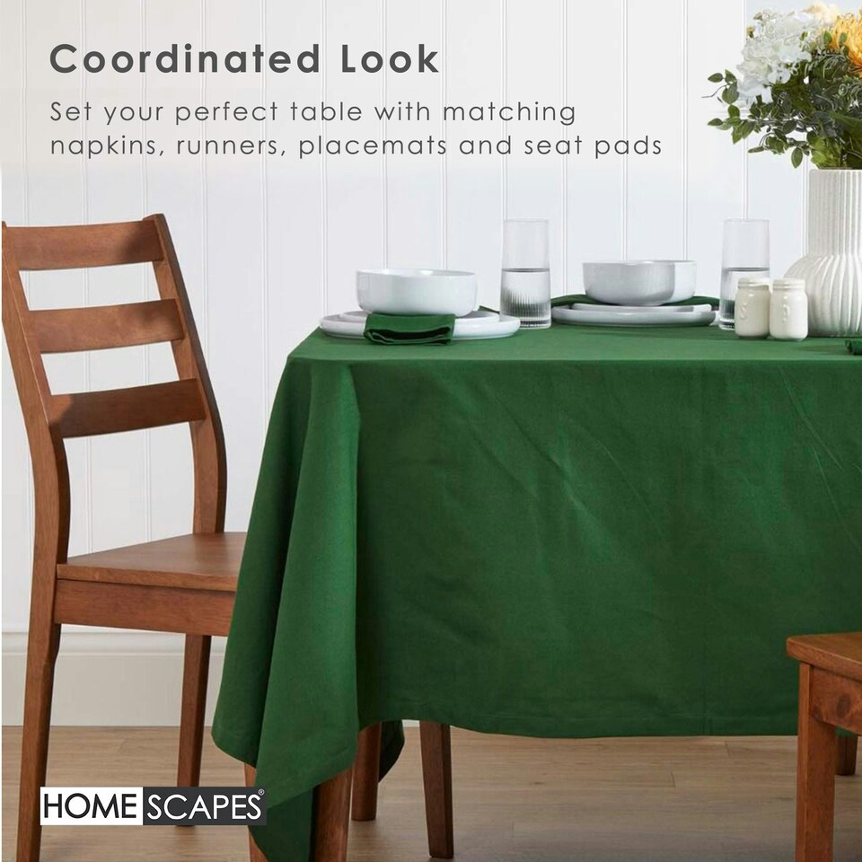 image 1 of Homescapes Plain Cotton Dark Green Tablecloth - 178 cm Round Green