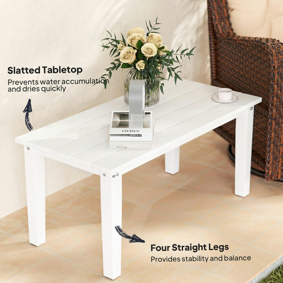 image 1 of Outsunny HDPE Rectangle Garden Coffee Table, Slatted Outdoor Table White | White